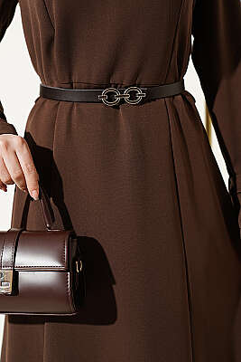 Gold Düğmeli Ceketli Jile Takım Kahve - İkili Takım