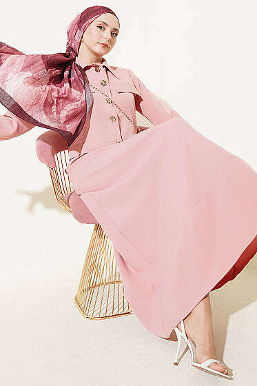 Gold Düğmeli Ceketli Jile Takım Pudra - İkili Takım