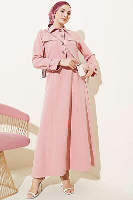 Gold Düğmeli Ceketli Jile Takım Pudra - İkili Takım