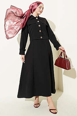 Gold Düğmeli Ceketli Jile Takım Siyah - HATUN