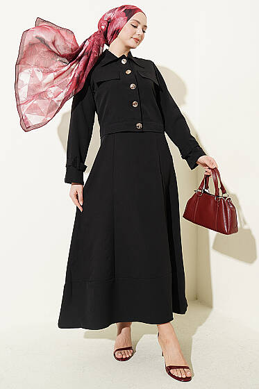 Gold Düğmeli Ceketli Jile Takım Siyah - İkili Takım