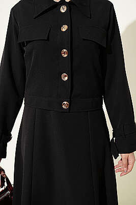 Gold Düğmeli Ceketli Jile Takım Siyah - İkili Takım