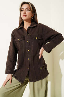 Gold Düğmeli Cepli Ceket Kahve - LEVURE