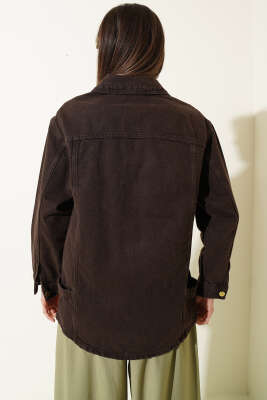 Gold Düğmeli Cepli Ceket Kahve - Kadın Giyim Modelleri