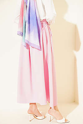 Gold Düğmeli Cepli Dabıl Etek Pembe - Etek