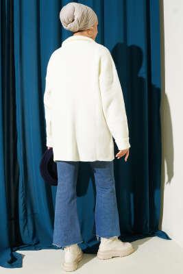 Gold Düğmeli Cepli Triko Hırka Ekru - Hırka