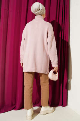 Gold Düğmeli Cepli Triko Hırka Pudra - Hırka