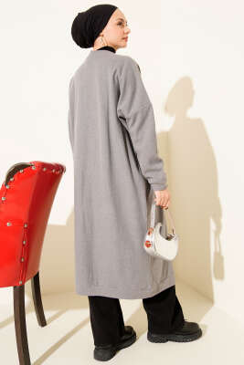 Gold Düğmeli Fitilli Kaşe Hırka Gri - Hırka