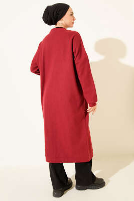 Gold Düğmeli Fitilli Kaşe Hırka Kırmızı - Hırka