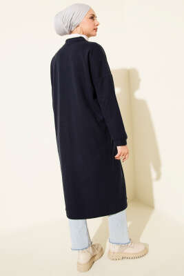 Gold Düğmeli Fitilli Kaşe Hırka Lacivert - Hırka