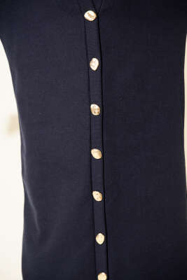 Gold Düğmeli Fitilli Kaşe Hırka Lacivert - Hırka