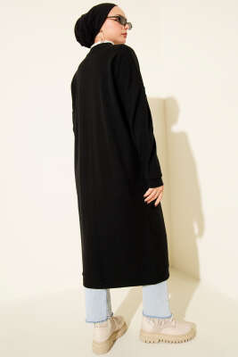 Gold Düğmeli Fitilli Kaşe Hırka Siyah - Hırka