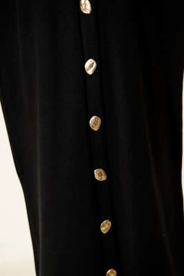 Gold Düğmeli Fitilli Kaşe Hırka Siyah - Hırka