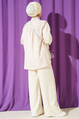 Gold Düğmeli Garnili Salaş İkili Takım Bej - İkili Takım