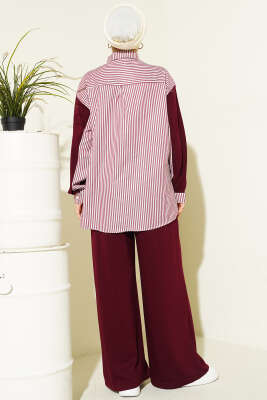 Gold Düğmeli Garnili Salaş İkili Takım Bordo - İkili Takım