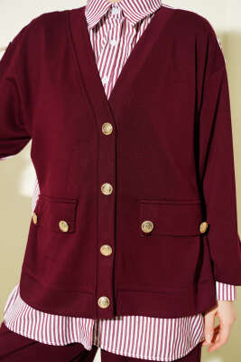 Gold Düğmeli Garnili Salaş İkili Takım Bordo - İkili Takım