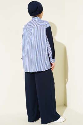 Gold Düğmeli Garnili Salaş İkili Takım Lacivert - İkili Takım