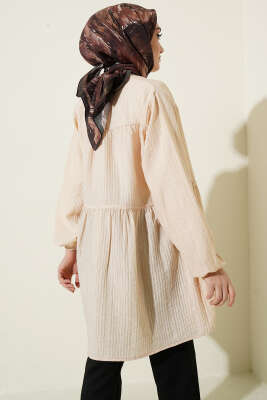 Gold Düğmeli İp Detaylı Gömlek Bej - Gömlek