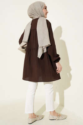 Gold Düğmeli İp Detaylı Gömlek Kahve - Gömlek