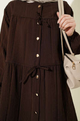 Gold Düğmeli İp Detaylı Gömlek Kahve - Gömlek