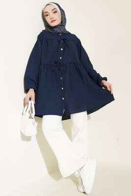 Gold Düğmeli İp Detaylı Gömlek Lacivert - Gömlek