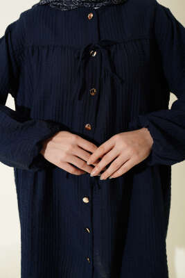 Gold Düğmeli İp Detaylı Gömlek Lacivert - Gömlek