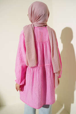 Gold Düğmeli İp Detaylı Gömlek Pembe - Gömlek