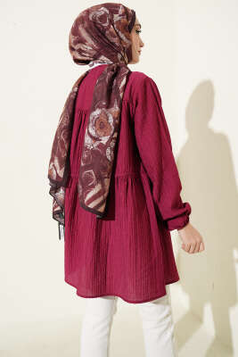 Gold Düğmeli İp Detaylı Gömlek Vişne - Gömlek