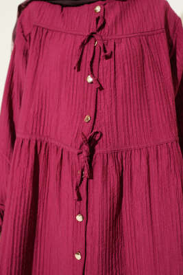 Gold Düğmeli İp Detaylı Gömlek Vişne - Gömlek