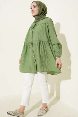 Gold Düğmeli İp Detaylı Gömlek Yeşil - Gömlek