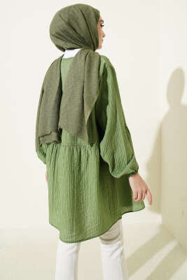 Gold Düğmeli İp Detaylı Gömlek Yeşil - Gömlek