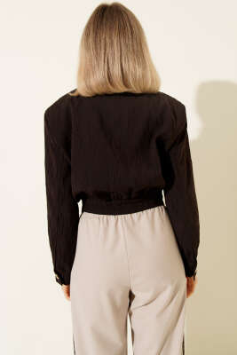 Gold Düğmeli Kabartmalı Kısa Ceket Kahve - Kadın Giyim Modelleri