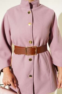 Gold Düğmeli Kaşe Panço Pudra - Panço