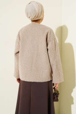 Gold Düğmeli Keçe Kısa Ceket Bej - Ceket