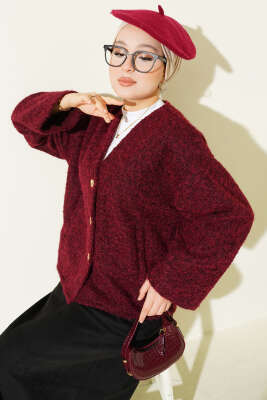 Gold Düğmeli Keçe Kısa Ceket Bordo - VAV TEKSTİL