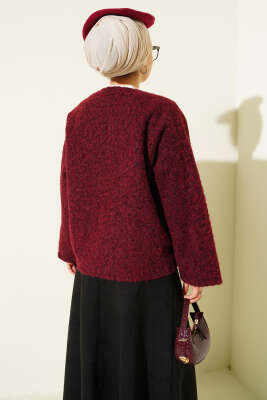 Gold Düğmeli Keçe Kısa Ceket Bordo - Ceket