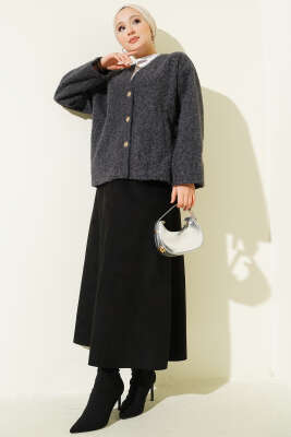 Gold Düğmeli Keçe Kısa Ceket Füme - Ceket