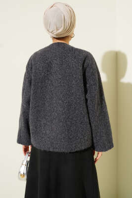 Gold Düğmeli Keçe Kısa Ceket Füme - Ceket