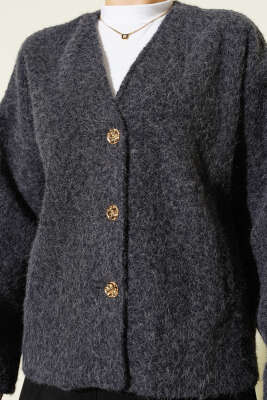 Gold Düğmeli Keçe Kısa Ceket Füme - Ceket