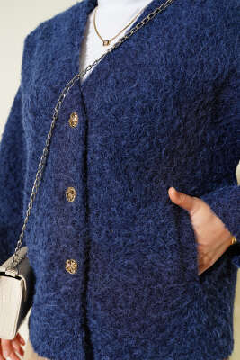 Gold Düğmeli Keçe Kısa Ceket Lacivert - Ceket
