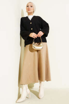 Gold Düğmeli Keçe Kısa Ceket Siyah - Ceket