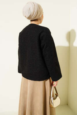 Gold Düğmeli Keçe Kısa Ceket Siyah - Ceket