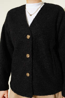 Gold Düğmeli Keçe Kısa Ceket Siyah - Ceket