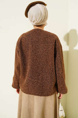 Gold Düğmeli Keçe Kısa Ceket Taba - Ceket