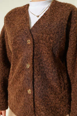 Gold Düğmeli Keçe Kısa Ceket Taba - Ceket