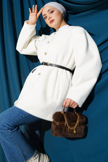 Gold Düğmeli Kemerli Goldfox Ceket Ekru - Ceket