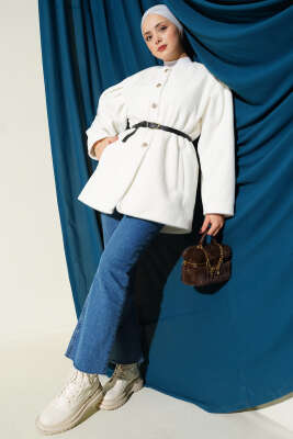 Gold Düğmeli Kemerli Goldfox Ceket Ekru - Ceket