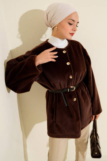 Gold Düğmeli Kemerli Goldfox Ceket Kahve - Ceket