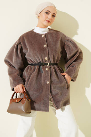 Gold Düğmeli Kemerli Goldfox Ceket Kestane - Ceket