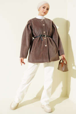 Gold Düğmeli Kemerli Goldfox Ceket Kestane - Ceket